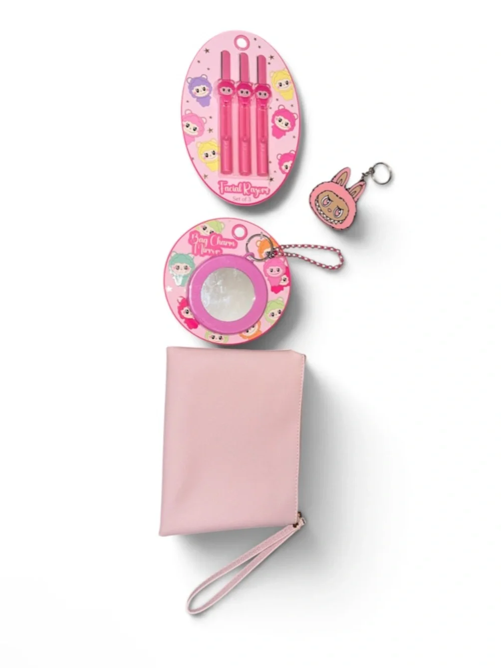 Pink Cosmetic Pouch and Accessory Set - Cute Character Labubu Design